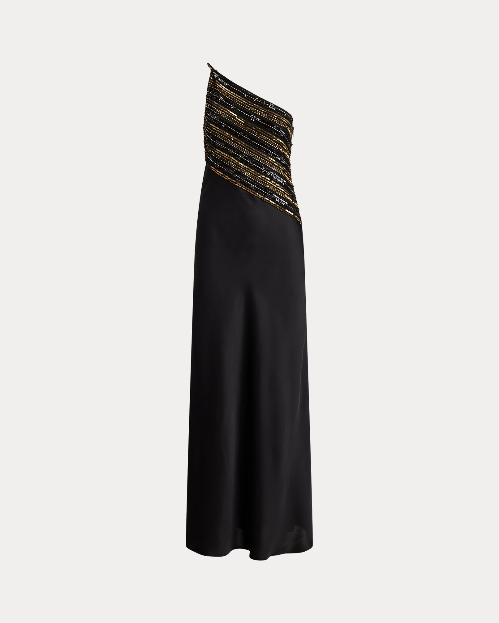 Ralph Lauren Beaded Mesh Satin OneShoulder Gown