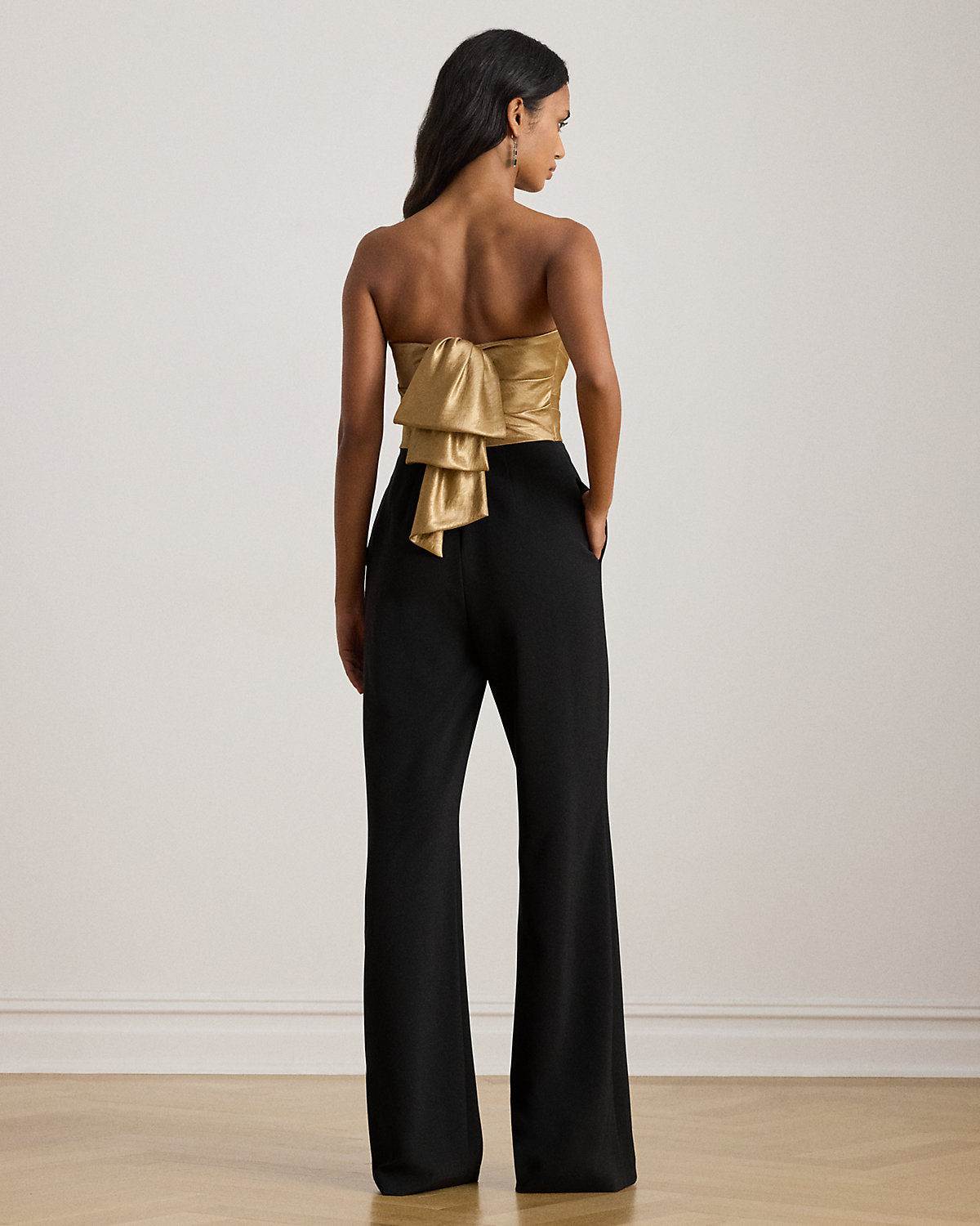 Ralph Lauren BowBack Metallic Twill Crepe Jumpsuit
