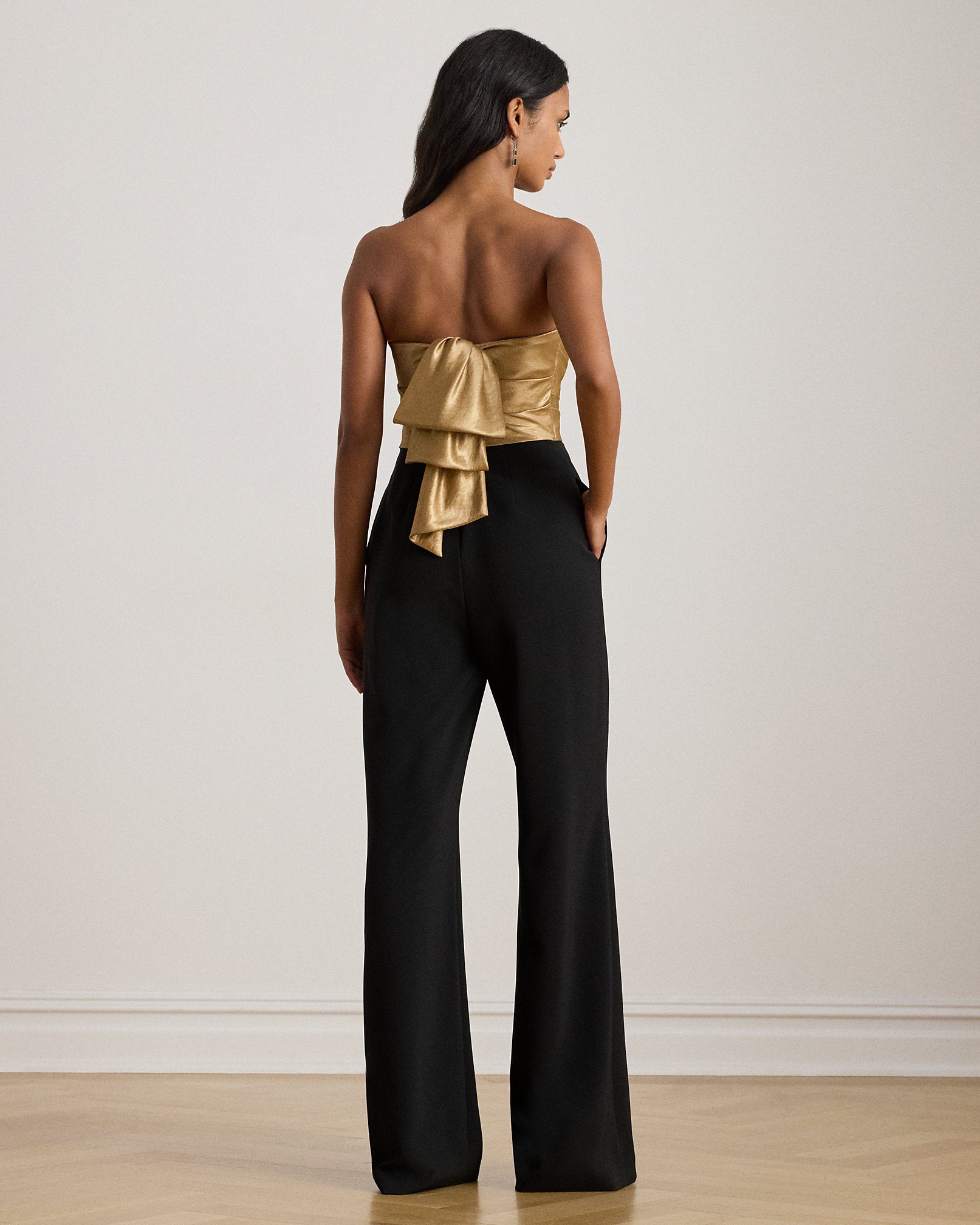 Ralph Lauren BowBack Metallic Twill Crepe Jumpsuit