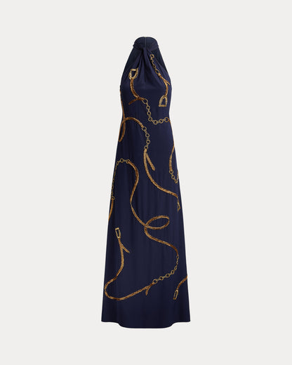 Ralph Lauren BeltingMotif Sequined Crepe Halter Gown