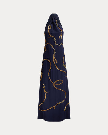 Ralph Lauren BeltingMotif Sequined Crepe Halter Gown