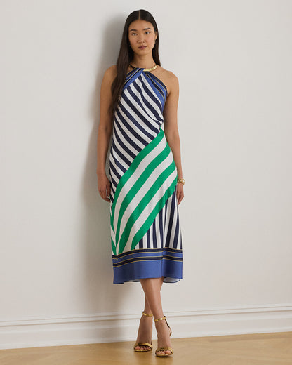 Ralph Lauren Striped Twill Halter Cocktail Dress