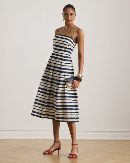 Ralph Lauren Striped Satin Sleeveless Cocktail Dress