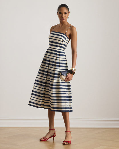 Ralph Lauren Striped Satin Sleeveless Cocktail Dress