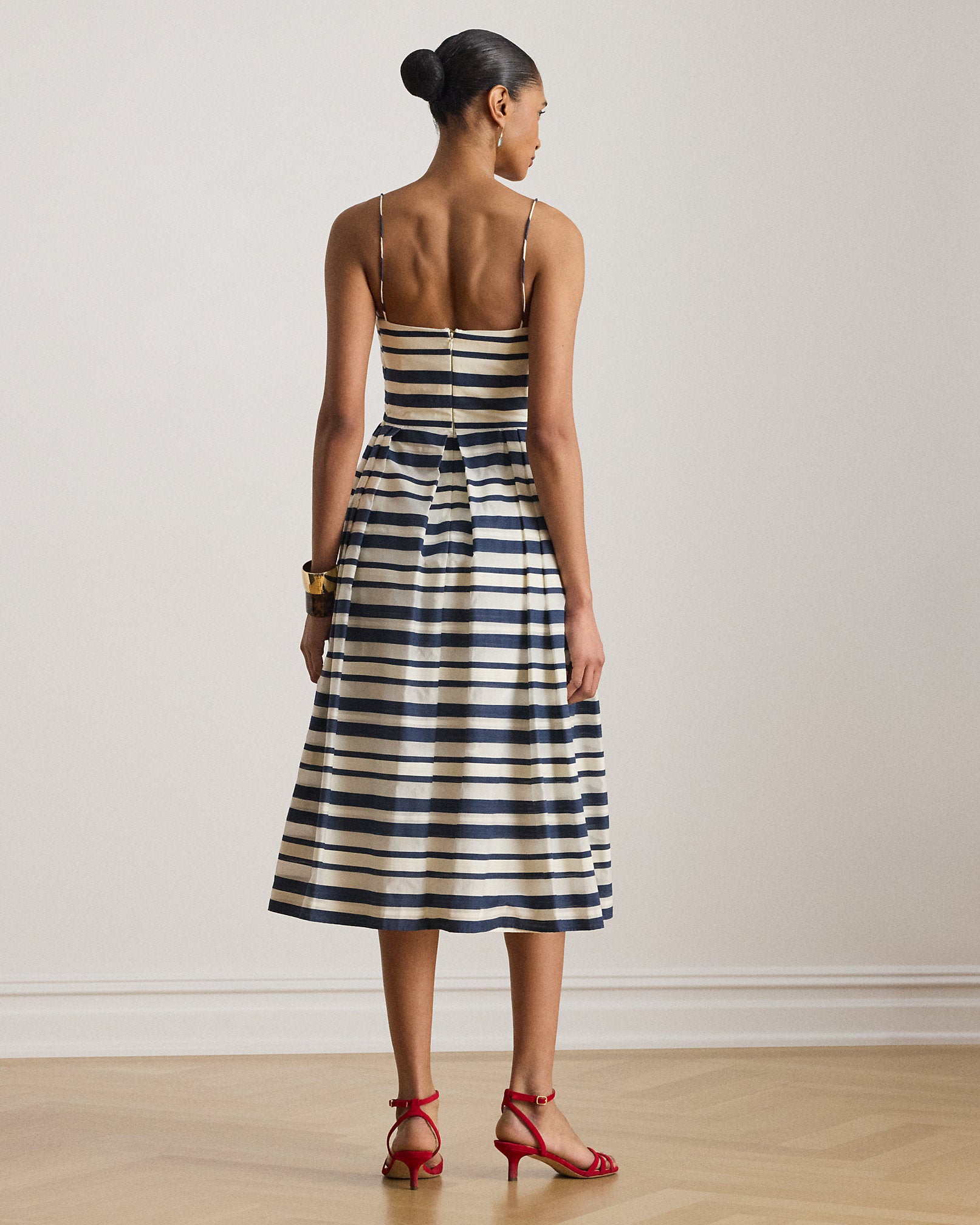 Ralph Lauren Striped Satin Sleeveless Cocktail Dress