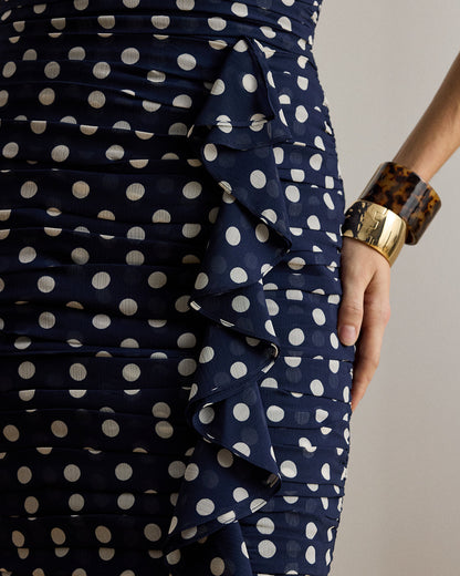Ralph Lauren PolkaDot Ruched Cocktail Dress