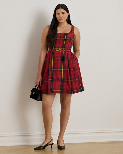 Ralph Lauren Plaid Belted Taffeta Cocktail Dress