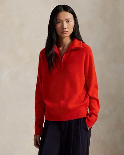 Ralph Lauren RibKnit Cashmere HalfZip Sweater