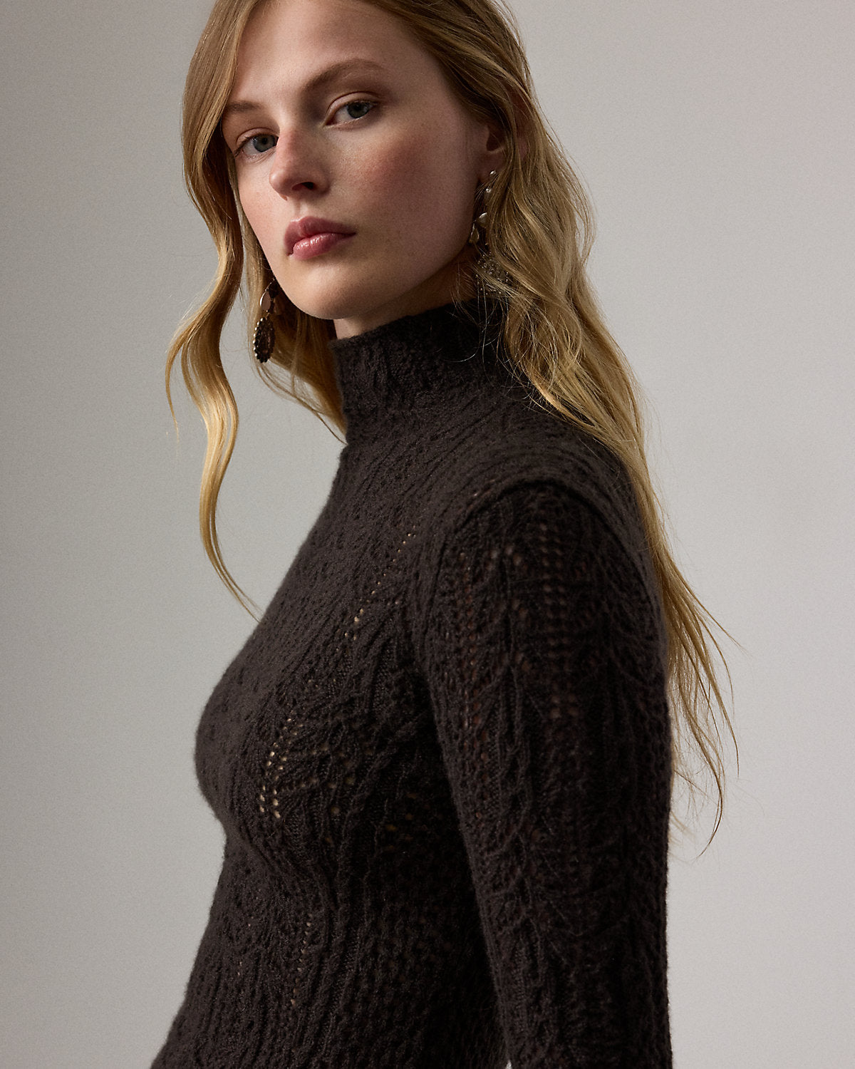 Ralph Lauren Cashmere Pointelle Funnelneck Sweater