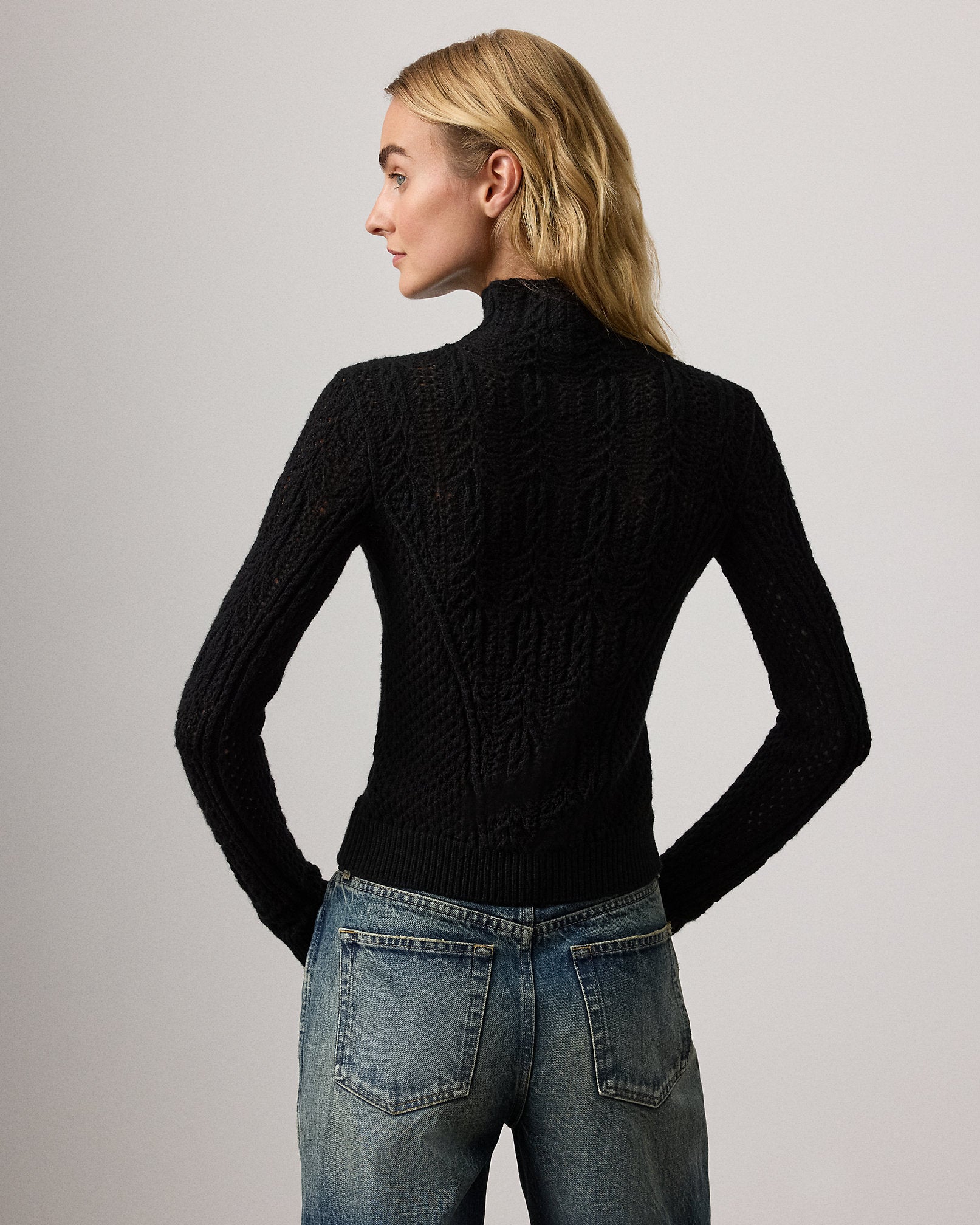 Ralph Lauren Cashmere Pointelle Funnelneck Sweater