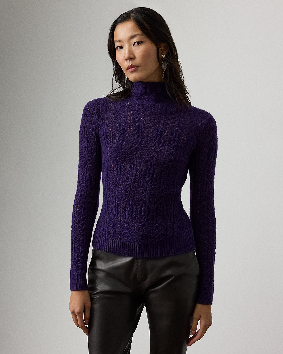 Ralph Lauren Cashmere Pointelle Funnelneck Sweater