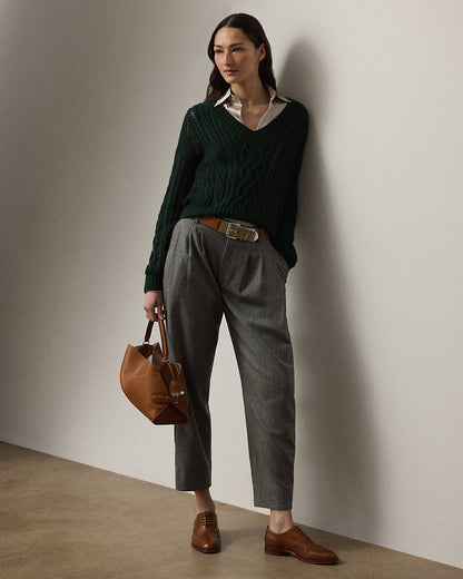 Ralph Lauren CableKnit SilkCashmere VNeck Sweater