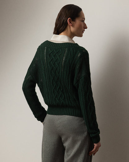 Ralph Lauren CableKnit SilkCashmere VNeck Sweater