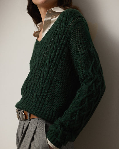 Ralph Lauren CableKnit SilkCashmere VNeck Sweater