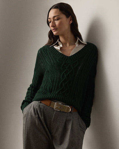 Ralph Lauren CableKnit SilkCashmere VNeck Sweater