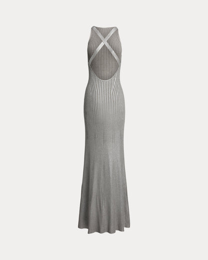 Ralph Lauren Foiled RibKnit Sleeveless Evening Dress