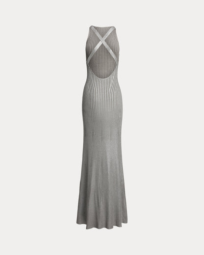 Ralph Lauren Foiled RibKnit Sleeveless Evening Dress