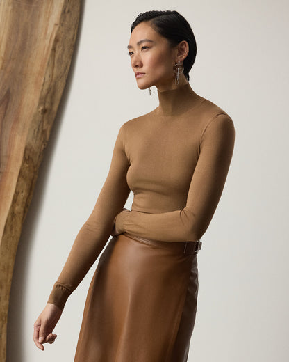 Ralph Lauren Stretch Silk Jersey Mockneck Sweater