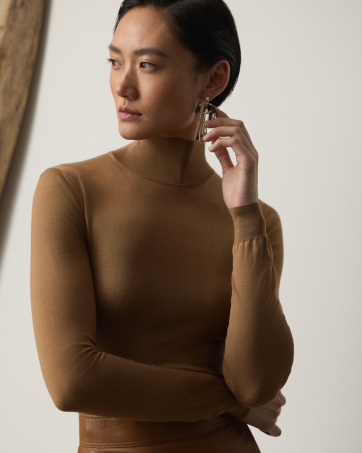 Ralph Lauren Stretch Silk Jersey Mockneck Sweater