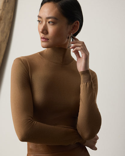 Ralph Lauren Stretch Silk Jersey Mockneck Sweater