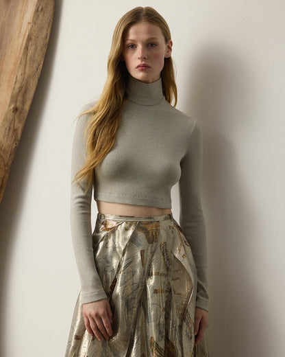 Ralph Lauren Metallic Jersey Mockneck Cropped Top