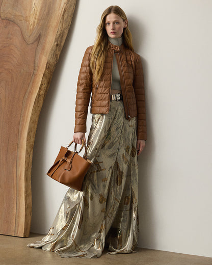 Ralph Lauren Metallic Jersey Mockneck Cropped Top