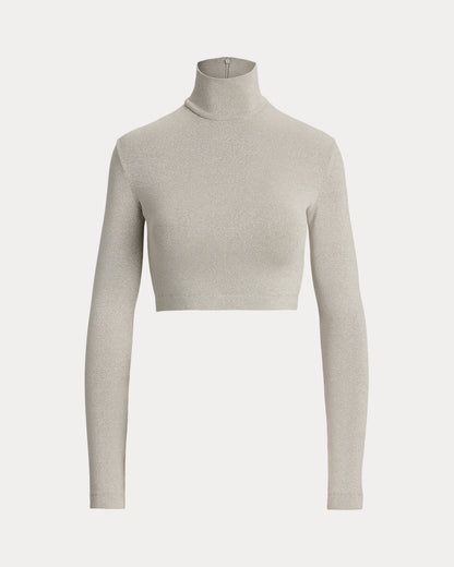 Ralph Lauren Metallic Jersey Mockneck Cropped Top