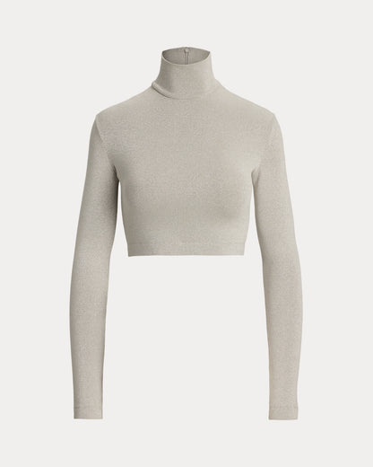 Ralph Lauren Metallic Jersey Mockneck Cropped Top