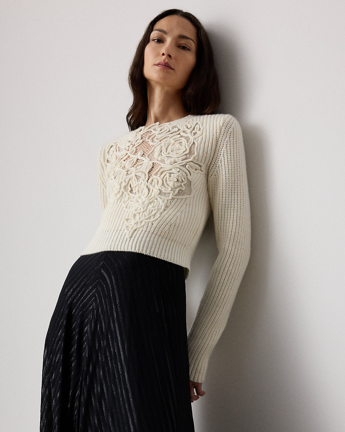 Ralph Lauren Embroidered Cashmere Cropped Sweater