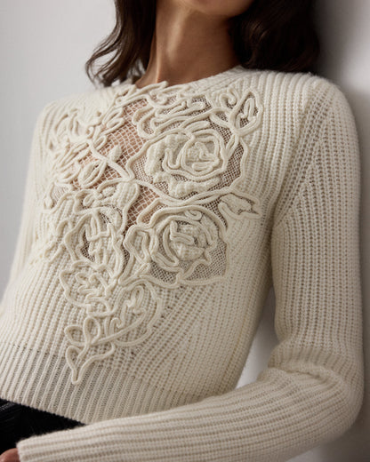 Ralph Lauren Embroidered Cashmere Cropped Sweater