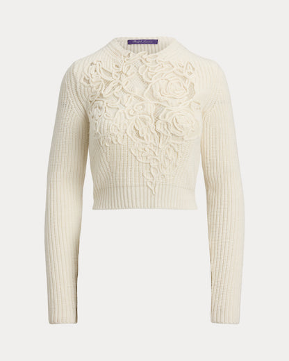 Ralph Lauren Embroidered Cashmere Cropped Sweater