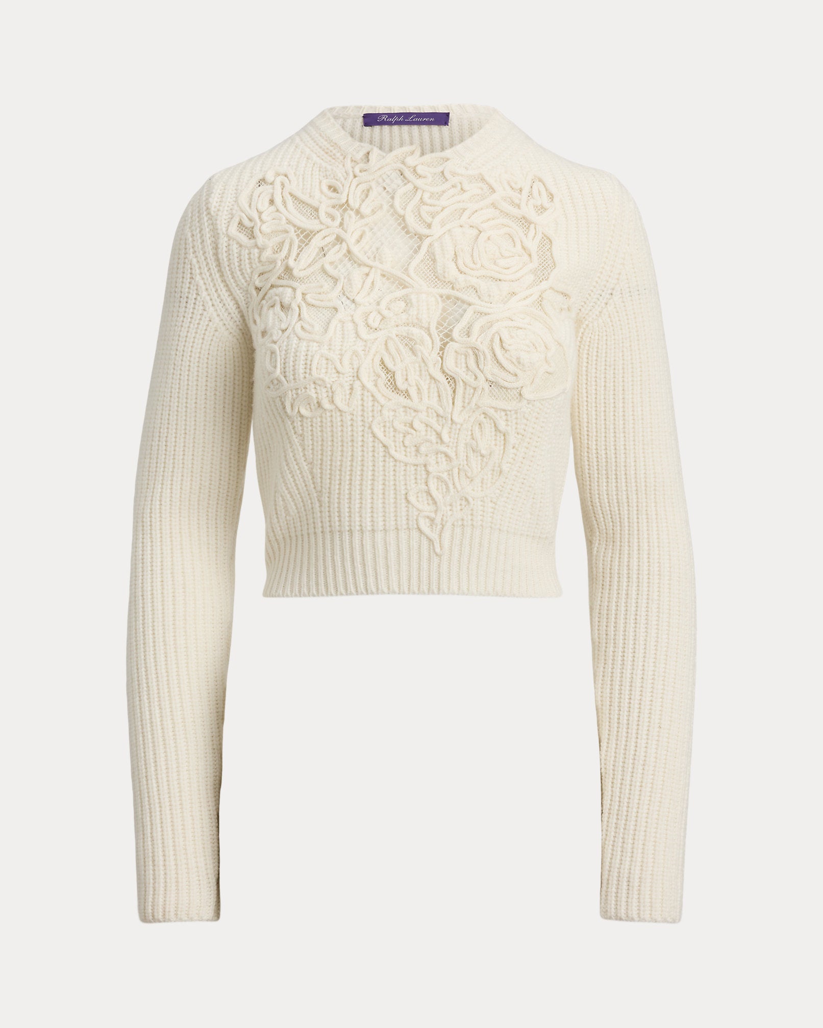 Ralph Lauren Embroidered Cashmere Cropped Sweater