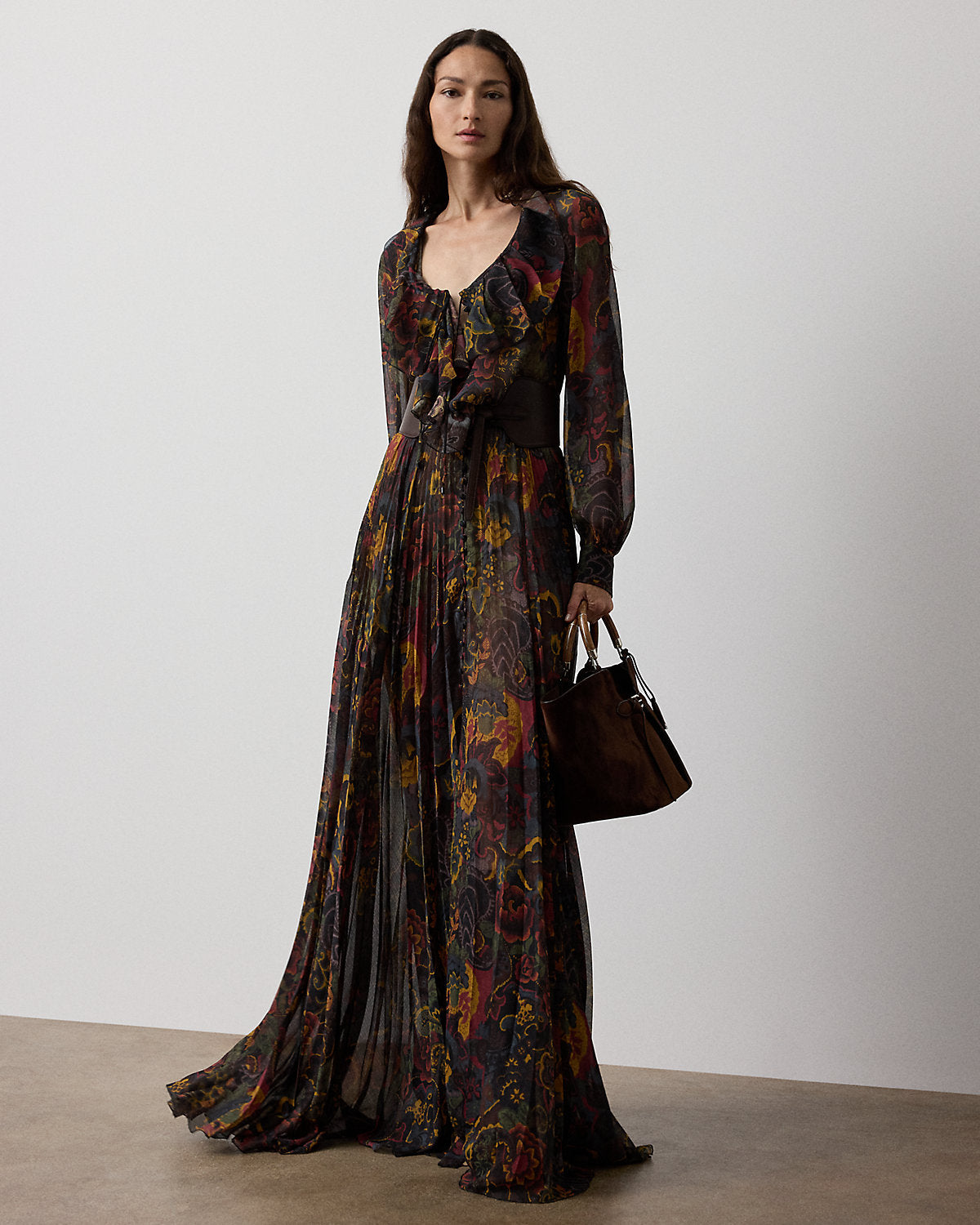 Ralph Lauren Catia Paisley Pleated Chiffon Day Dress
