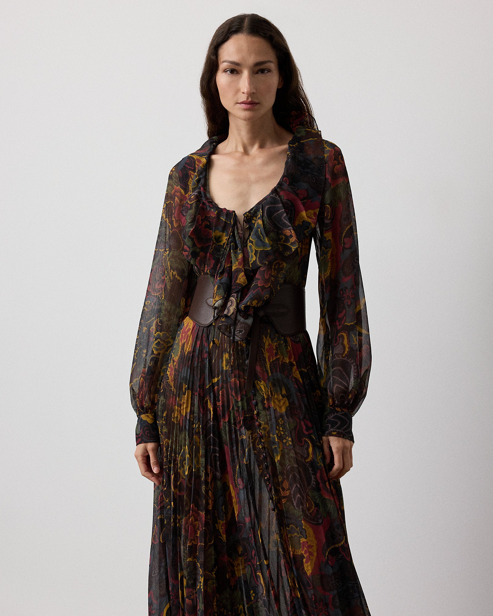Ralph Lauren Catia Paisley Pleated Chiffon Day Dress