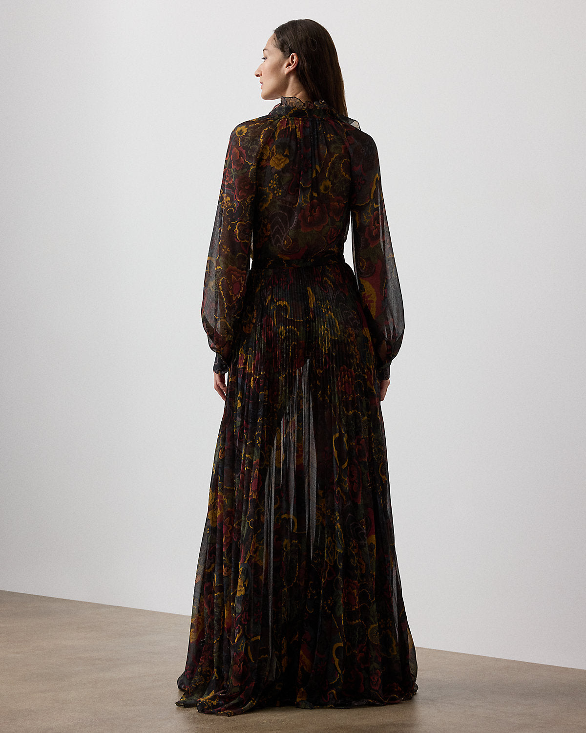 Ralph Lauren Catia Paisley Pleated Chiffon Day Dress