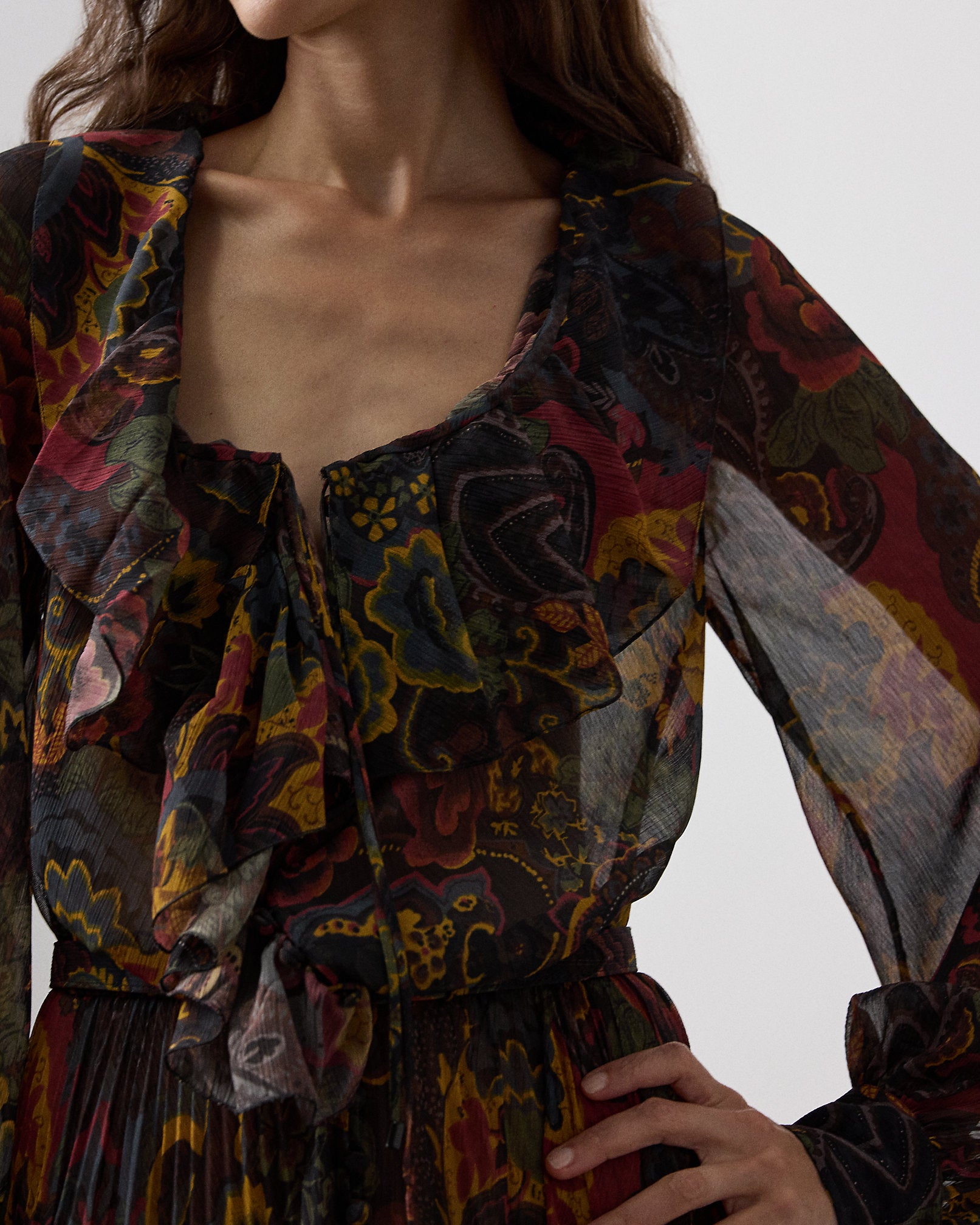 Ralph Lauren Catia Paisley Pleated Chiffon Day Dress
