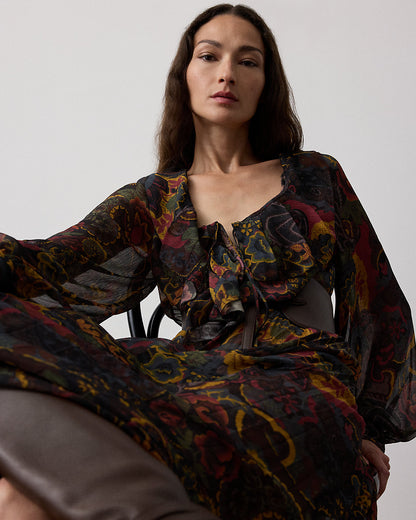 Ralph Lauren Catia Paisley Pleated Chiffon Day Dress
