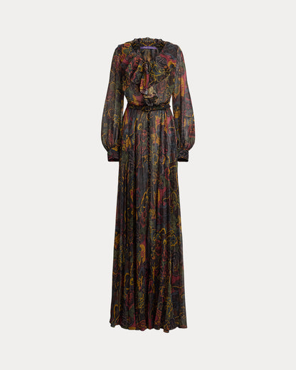 Ralph Lauren Catia Paisley Pleated Chiffon Day Dress