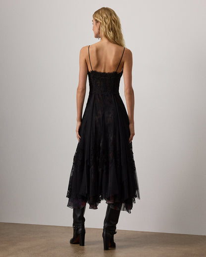 Ralph Lauren Quinn Embroidered Tulle Cocktail Dress