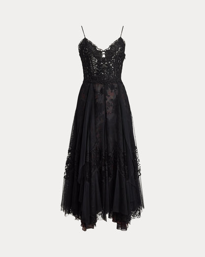 Ralph Lauren Quinn Embroidered Tulle Cocktail Dress