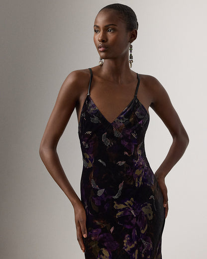 Ralph Lauren Shayna Embellished Floral Evening Dress