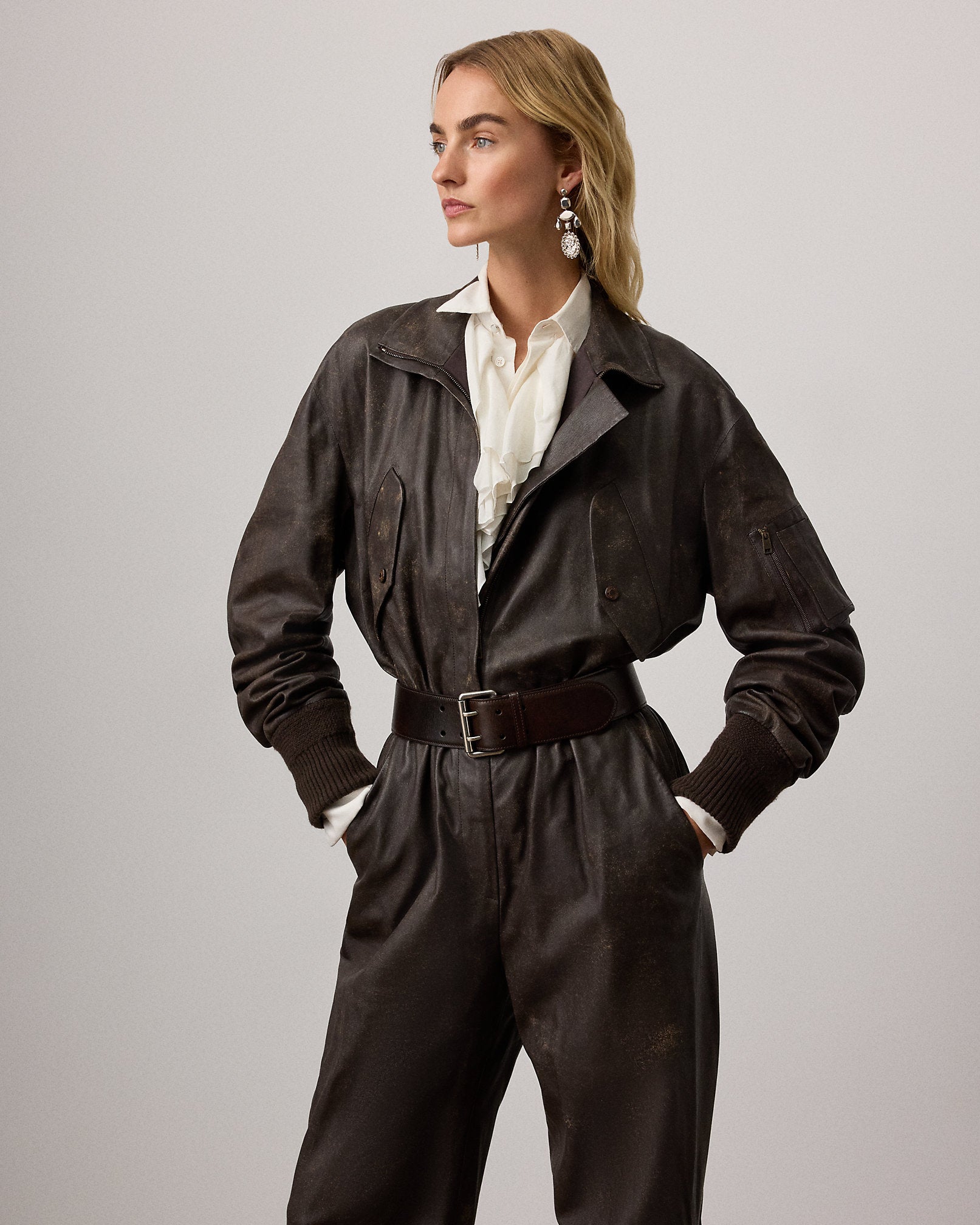 Ralph Lauren Vaughn Distressed Lambskin Jumpsuit