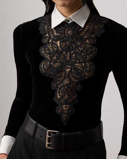 Ralph Lauren Missy Embellished Velvet Shirt