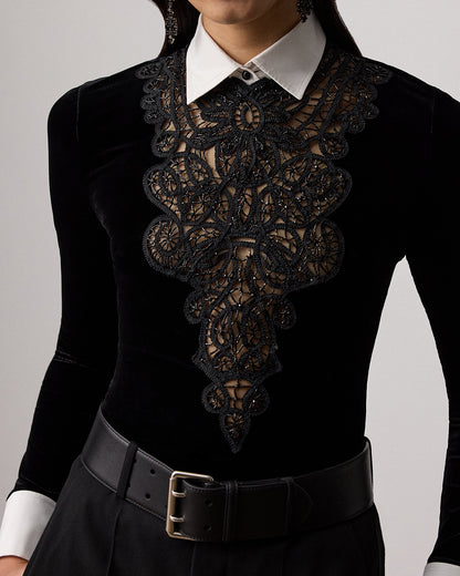 Ralph Lauren Missy Embellished Velvet Shirt
