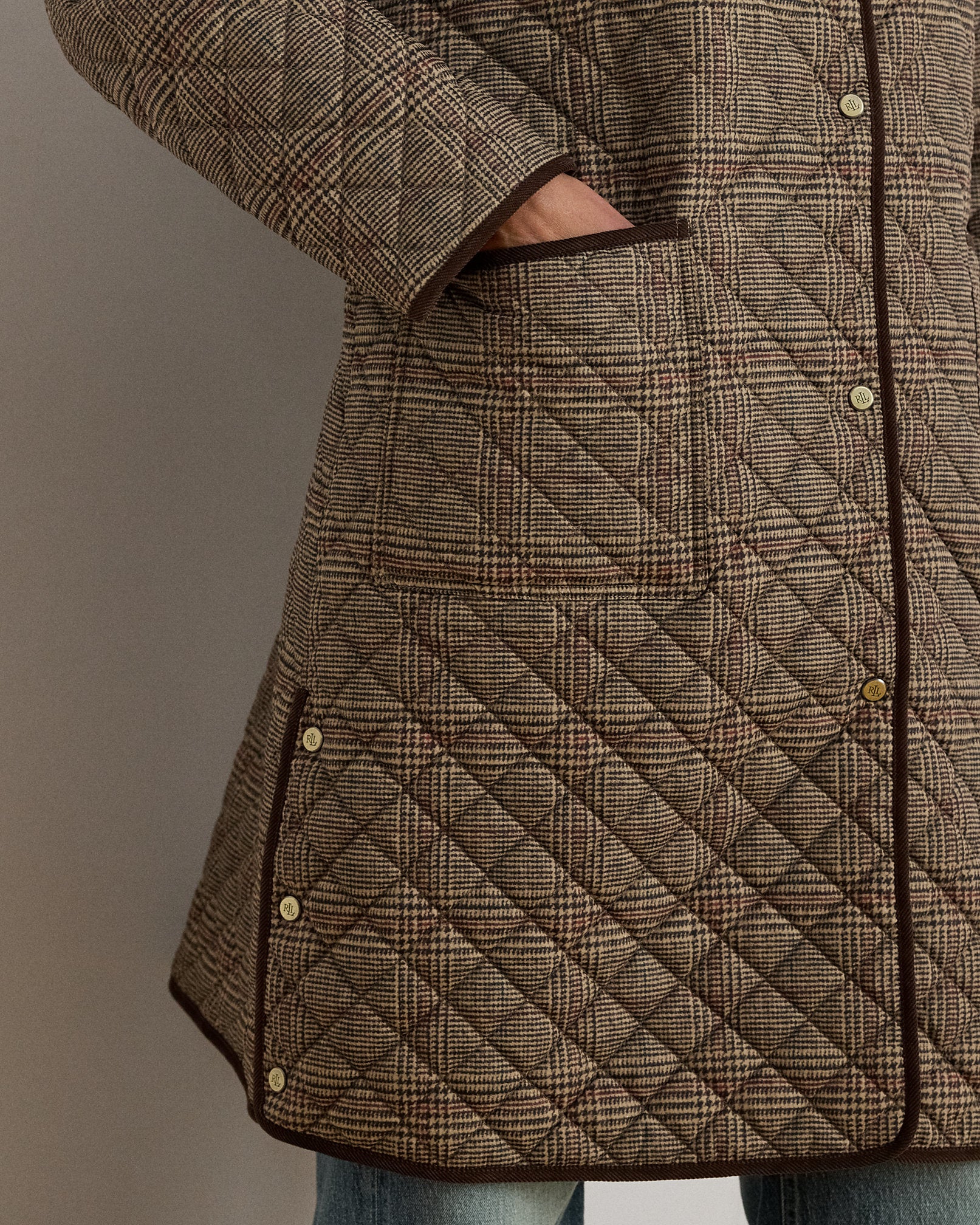Ralph Lauren Glen Plaid CorduroyTrim Quilted Jacket