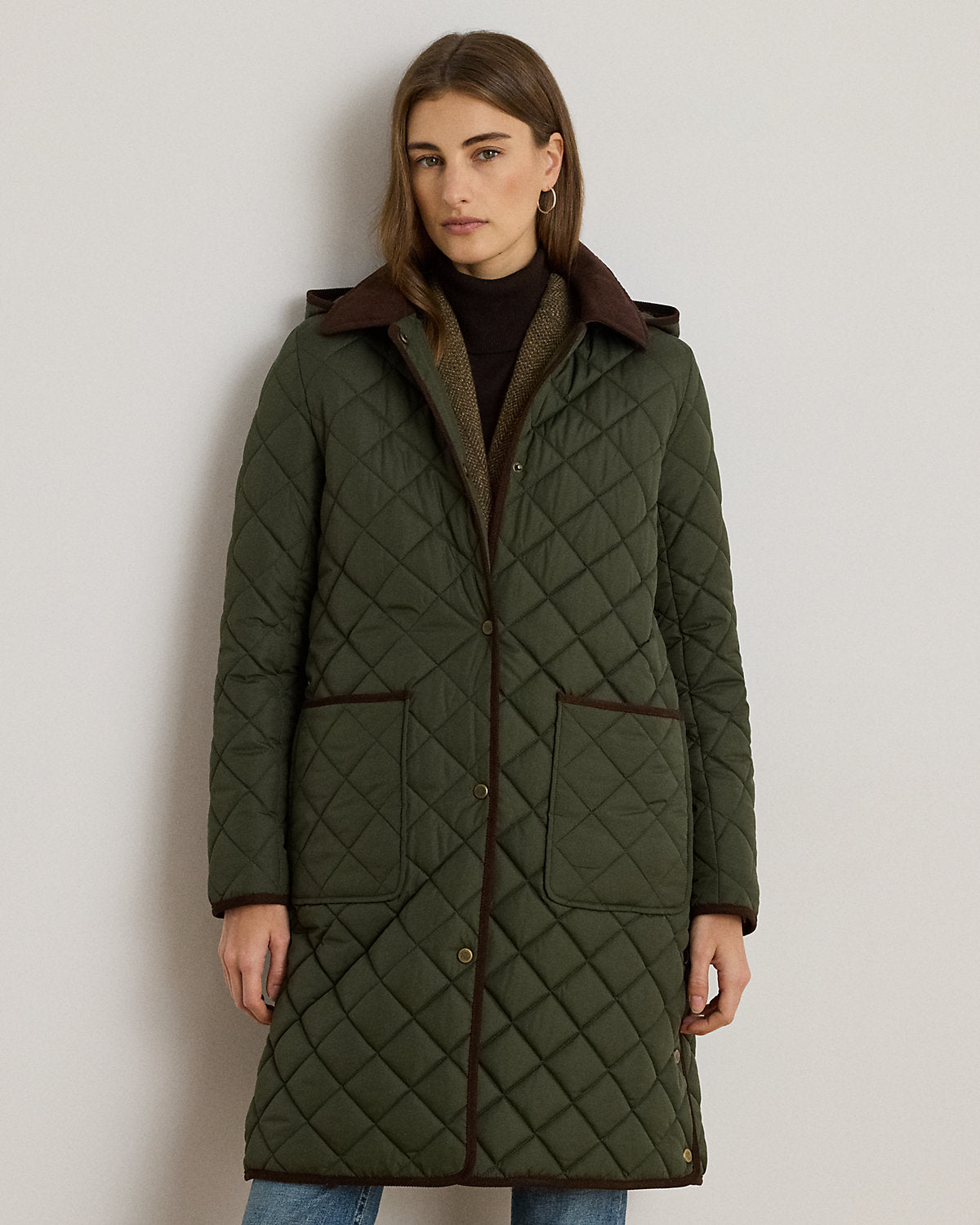 Ralph Lauren CorduroyTrim DiamondQuilted Coat