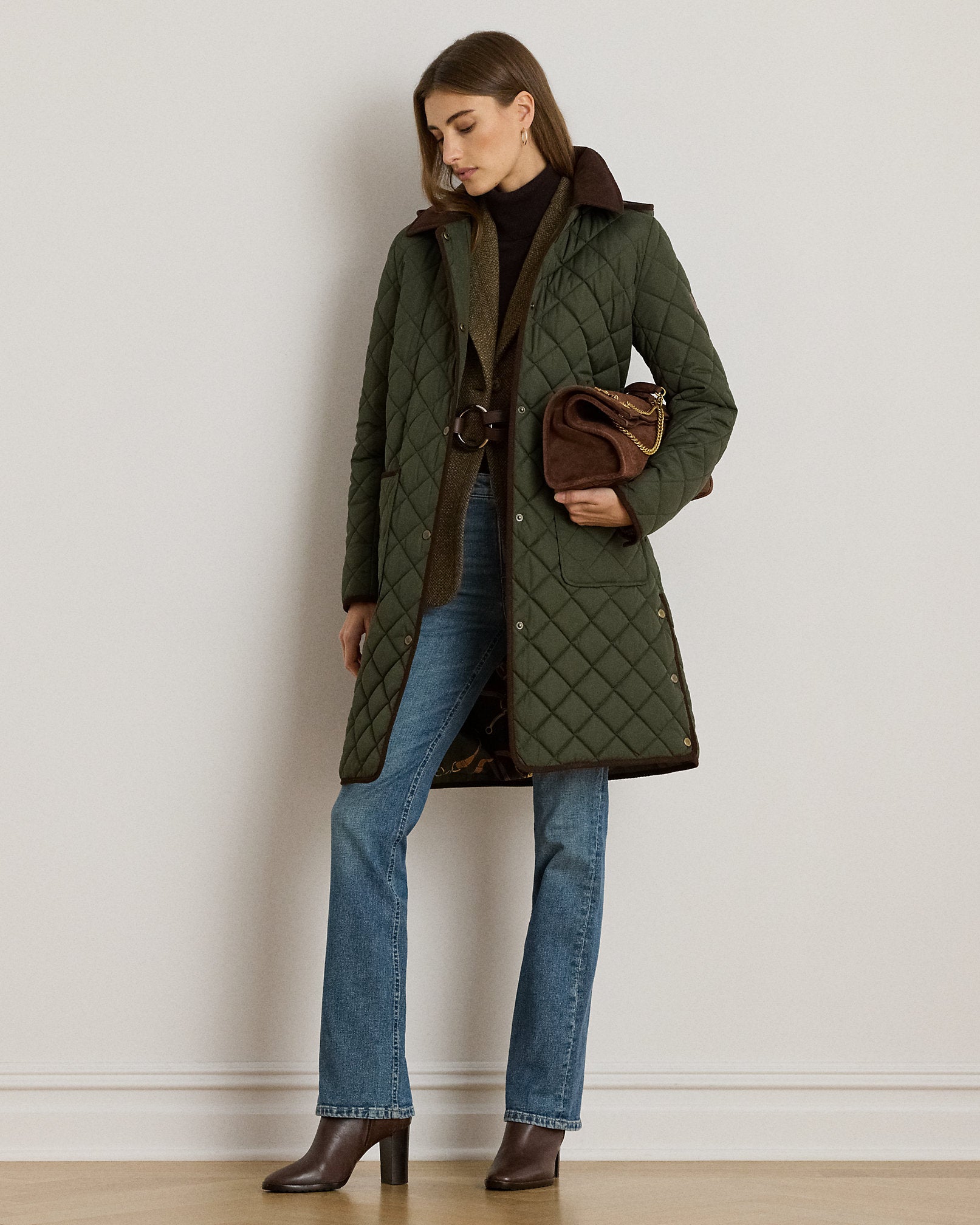 Ralph Lauren CorduroyTrim DiamondQuilted Coat