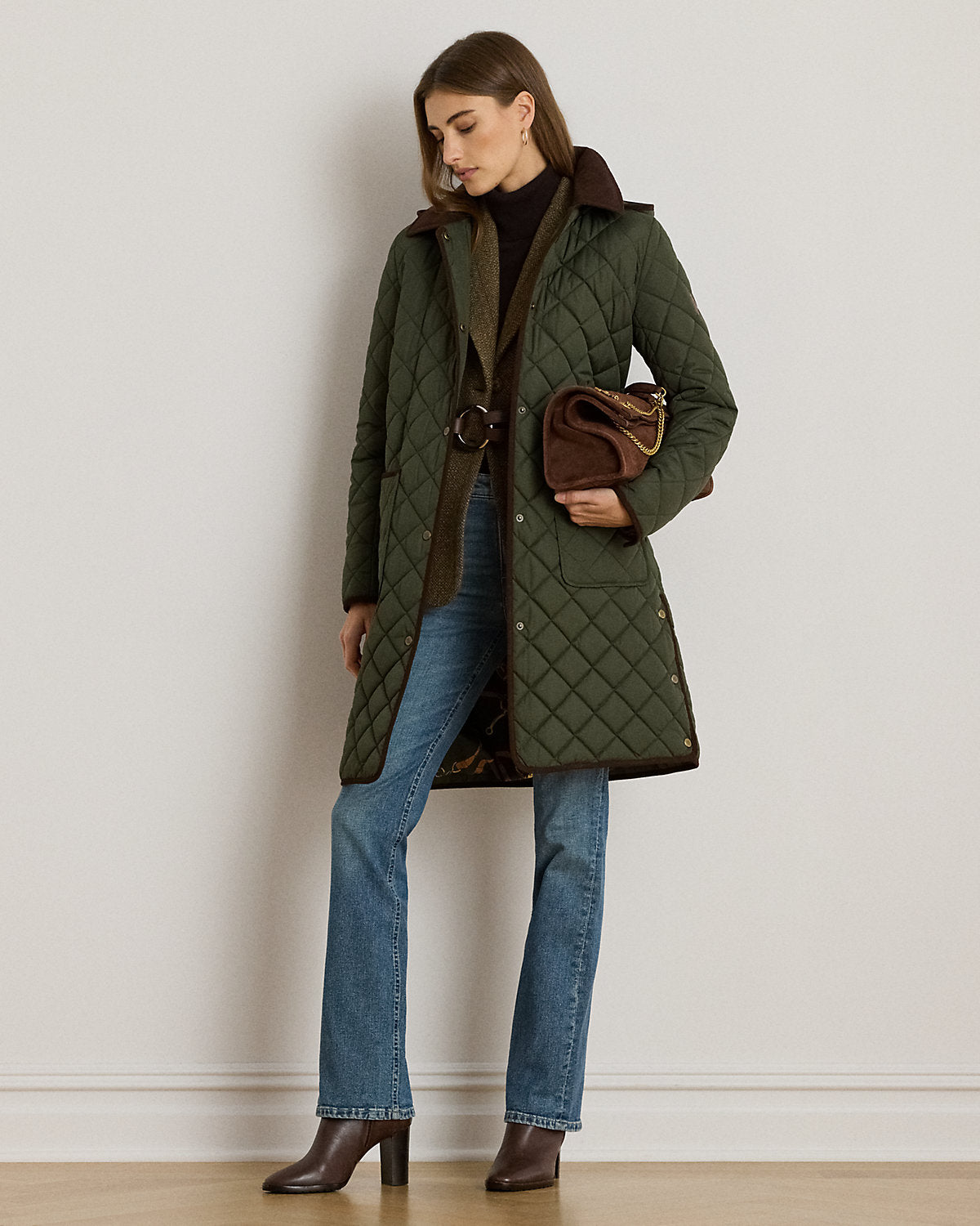 Ralph Lauren CorduroyTrim DiamondQuilted Coat