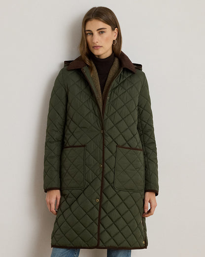Ralph Lauren CorduroyTrim DiamondQuilted Coat