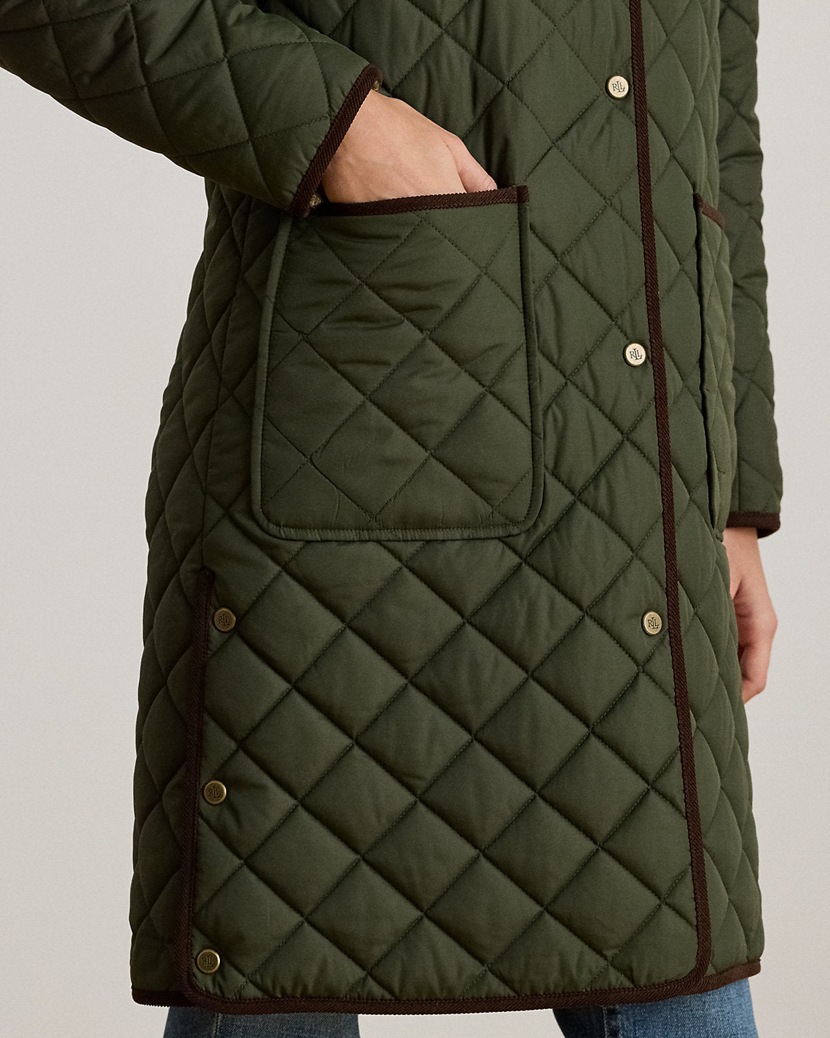 Ralph Lauren CorduroyTrim DiamondQuilted Coat
